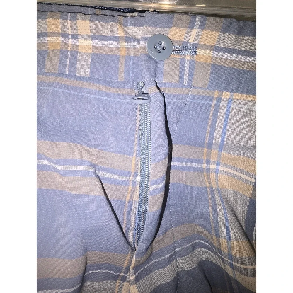 Nike Golf Plaid Shorts Men 34 Blue Beige Flat Front Dri Fit